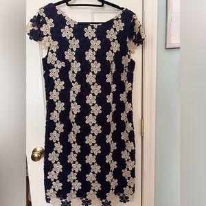 Lilly Pulitzer navy and gold crochet dress EUC Sz 14